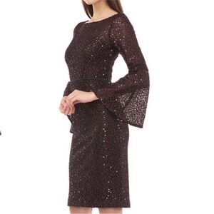 Carmen Marc‎ Valvo Infusion 6 Red Black Sequin Lace Bell Sleeve Dress NWT